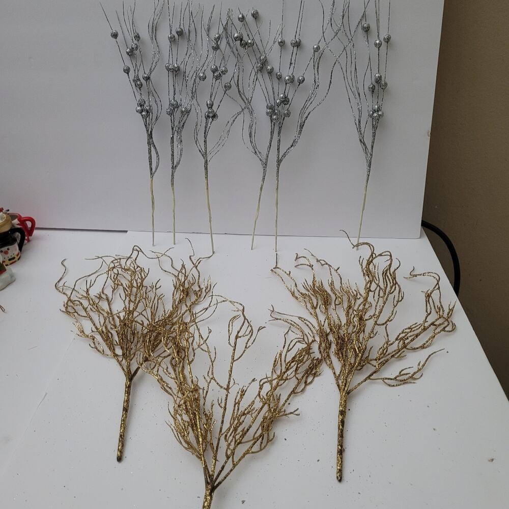 Sparkling Glitter Twigs - Gold & Silver Floral Decor